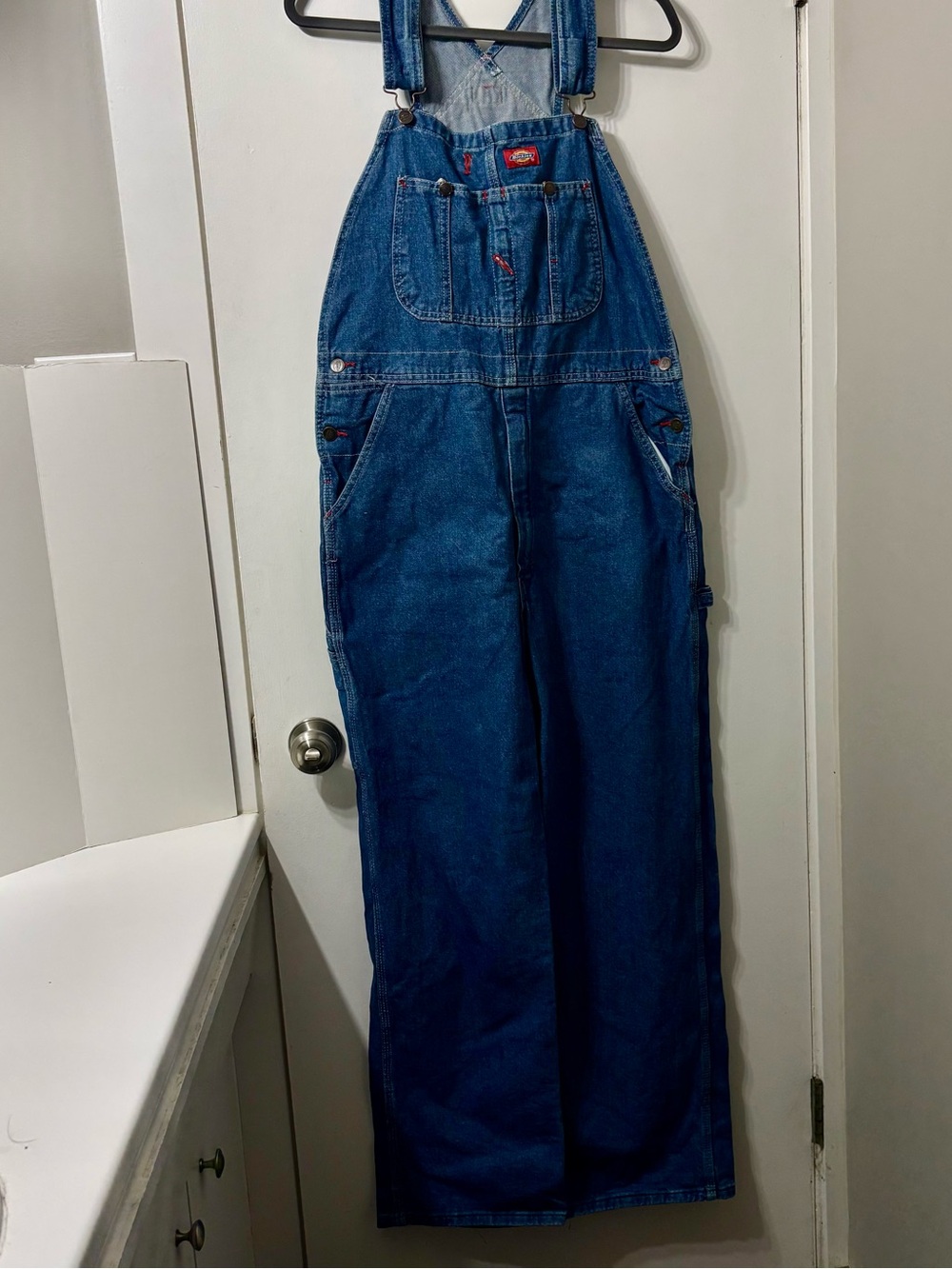 Vintage Denim Overalls with Red Dickies Logo Patch